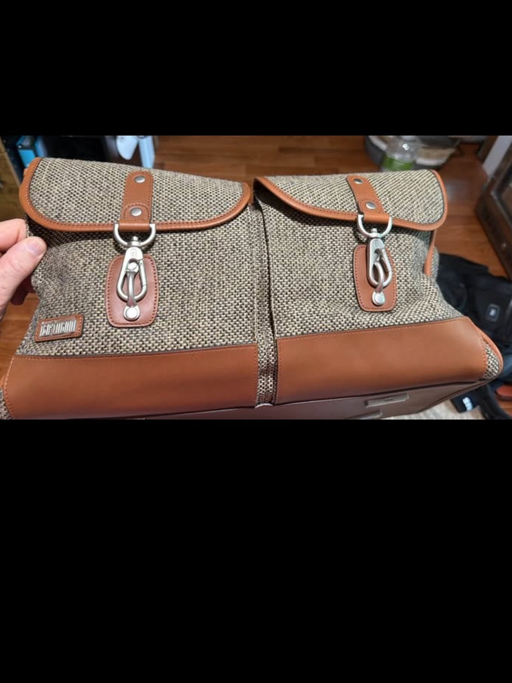 HartmannMen's Dual-Pocket Canvas and Leather Satchel Bag - Brown brand new never